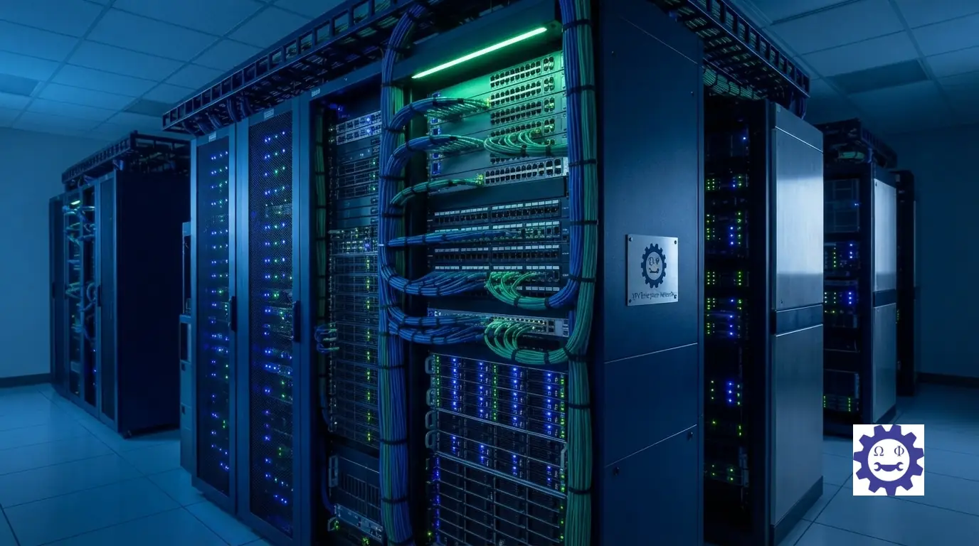 Clean enterprise server room and network rack featuring organized structured cabling and patch panels.
